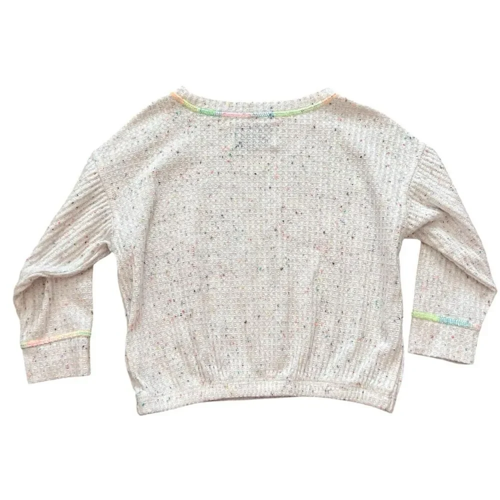 Old Navy Sweater Girls Size 3T Cream Speckled Pastel Details Waffle Knit‎